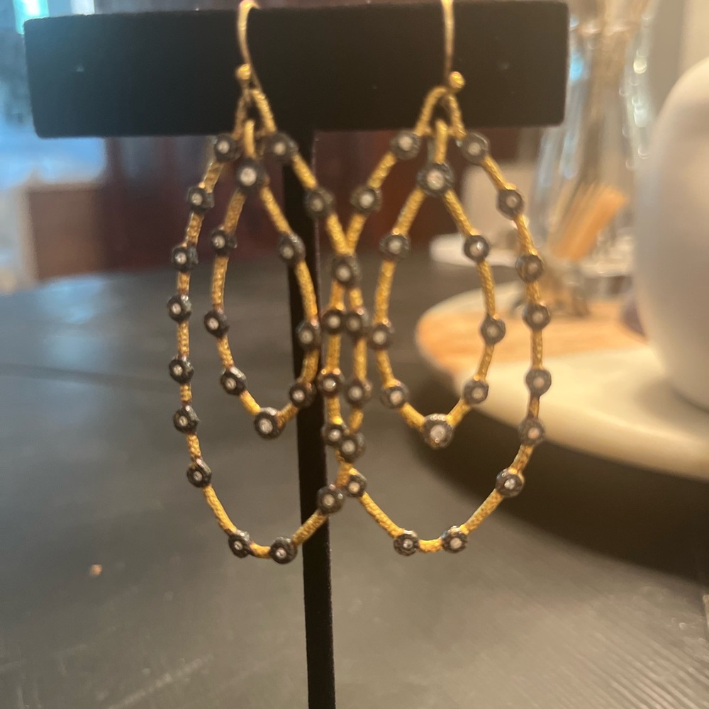 Alexis Bittar Gold and Gunmetal Crystal Earrings - Picture 3 of 4